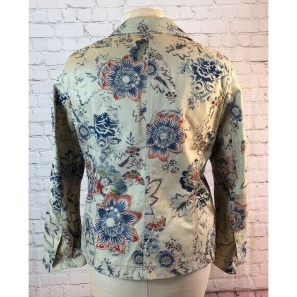 Coldwater Creek Jacket Blazer Tan Floral Cotton Button up Coat Large - Picture 2 of 5